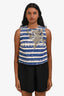 Sandro Blue Striped Embellished Crop Top Size 6