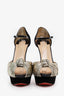 Christian Louboutin Black Suede and Gold Leather Peep Toe Heels Size 39.5
