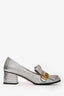 Gucci Metallic Silver Leather GG Block Heels Size 38