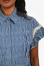 Sandro Blue/White Striped Cotton 'Erine' Pearl Embellished Short Sleeve Shirt Size 2