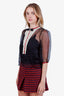 Gucci Black Sheer Puff Sleeve Crystal Bow Top with Camisole Size 38