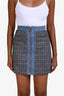Sandro Blue Denim/Multi Houndstooth Zip Mini Skirt Size 34
