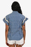 Sandro Blue/White Striped Cotton 'Erine' Pearl Embellished Short Sleeve Shirt Size 2