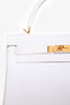 Hermès 2019 White Leather Kelly 28 'Retourne' Top Handle Bag with Shoulder Strap GHW