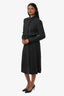 Loro Piana Black Virgin Wool Pleated Long Sleeve Midi Dress Size 42
