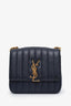Saint Laurent Navy Leather Medium Vicky Matelasse Shoulder Bag