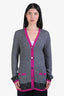 Pre-loved Chanel™ 2021 Grey/Purple Sequined Metallic Knit CC Logo Button Cardigan Size 36