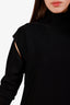 Salvatore Ferragamo Black Ribbed Knit Cutout and Fringe Hem Dress Size M