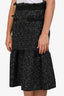 Sacai Black/White Cotton Blend Tweed Fringe Tiered Midi Skirt Size 3