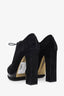 Pre-loved Chanel™ Black Suede Gold Accent Cap Toe Lace Up Ankle Boot Size 40