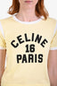 Celine Yellow/White Logo Printed Short Sleeve Cropped T-Shirt Size XS
