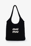 Miu Miu Black Wool Logo Shoulder Tote Bag