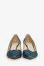 Jimmy Choo Blue Coarse Glitter Romy Pointed Toe Pumps Size 40