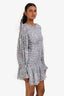 Love Shack Fancy Blue/Silver Metallic Silk Ruched Long Sleeve Mini Dress Size S