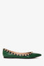 Valentino Green/Black Studded Pointed Flats Size 37