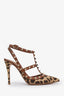 Valentino Cheetah Printed Rockstud Wrap Ankle Heels Size 37.5