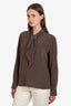 Nili Lotan Brown Silk Polka Dots Print Long Sleeve Top Size M