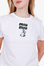 Miu Miu White/Black Logo Rabbit Embroidered Short Sleeve Cropped T-Shirt Size L