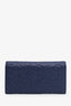 Pre-loved Chanel™ 2016 Navy Caviar Embossed Camellia Large Gusset Flap Wallet