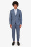 Eleventy Milano Blue Wool Linen Striped Two-Piece Suit Size 50 Mens