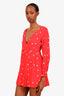 For Love & Lemons Red Long Sleeve V-Neck Dress Size S