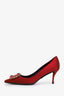 Roger Vivier Red Satin Crystal Embellished Heels Size 36.5