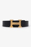 Hermès Black/Grey Reversible Leather Gold H Belt Size 100