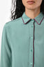 Etro Green/Purple Silk Button Down Collared Top Size 40