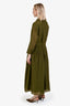 'S Max Mara Green Cotton Silk Shirt Maxi Long Sleeve Dress Size 46