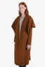 Fabrique Cognac Wool Cashmere Leather Pocket Detail Belted Wrap Coat Size S
