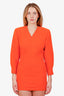 Saint Laurent Orange Wool V-Neck Long Sleeve Mini Dress Size 34