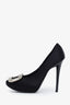 Roger Vivier Black Satin Crystal Buckle Heels Size 37.5