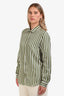 Massimo Alba Green/White Silk Striped Button-Up Long Sleeve Top Size L
