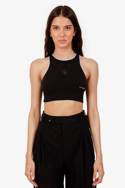 Pre-loved Chanel™ Black Logo Print Knit Cropped Tank Top Size XS