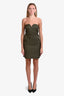 Ganni Green Quilted Puffer Strapless Mini Dress Size 38