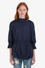 Carolina Herrera Navy Pleat Detail Zip Up Windbreaker Size M