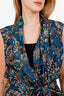 Brunello Cucinelli Blue/Brown Patterned Silk Tie Blouse Size XXL