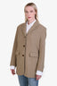 Samsoe Samsoe Beige/White Pinstripe Oversized Single Breasted Blazer Size Small