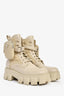 Prada Cream Leather Re-Nylon Monolith Platform Boots with Pouch Size 38.5