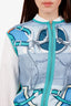 Hermès White/Blue Silk Printed Zip-Up Knit Jacket Size 36