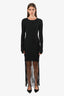 Ganni Black Ribbed Knit Fringe Dress Size M