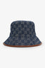 Gucci Blue/Brown Denim and Leather Trim Monogram Bucket Hat Size M