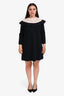 Valentino Black/White Lace Ruffle Detail Long Sleeve Dress Size XL