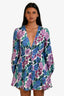 Zimmermann Purple Linen Floral V-Neck Long Sleeve Romper Size 2
