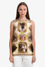 Burberry Brown/Yellow Silk Montage Short Sleeve Top Size 4