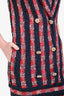 Pre-loved Chanel™ 2012 Runway Navy/Red Cotton Striped Rare Jewel Buttoned Dress Size 36