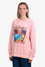 Balmain Pink Cotton Palm Tree Graphic Print Long Sleeve Crewneck Size S