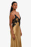 Josie Natori Gold Black Satin Lace Maxi Slip Dress Size XS