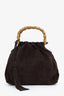 Miu Miu Brown Suede Laser Cut Bamboo Top Handle Bag