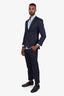 Zenga Blue Wool Cotton Single Breasted Blazer + Pant Suit Set Size 48 Mens